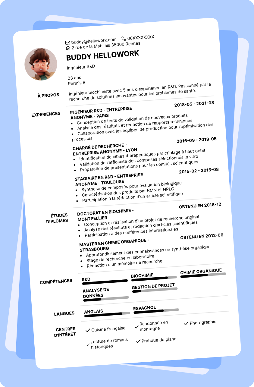 Modèle CV Ingénieur biochimiste Exemple CV Ingénieur biochimiste