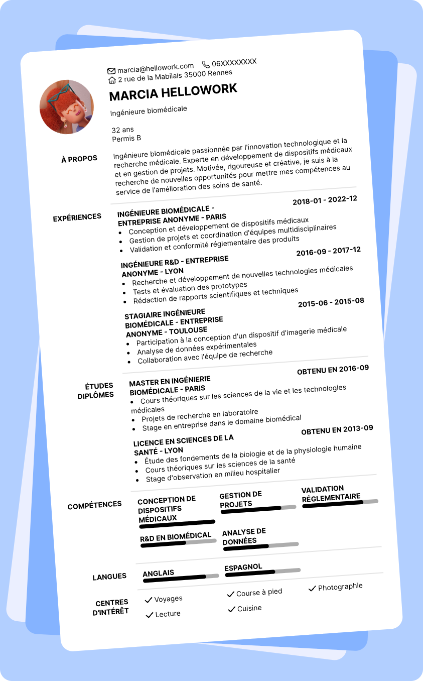 Modèle CV Ingénieur biomédical Exemple CV Ingénieur biomédical