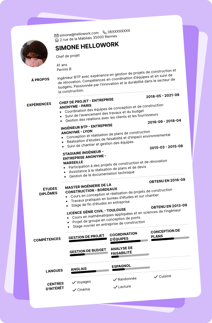 Exemple CV Ingénieur BTP