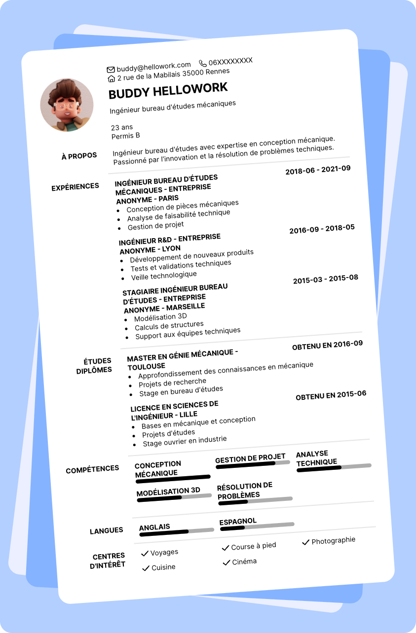 Exemple CV Ingénieur bureau d'études