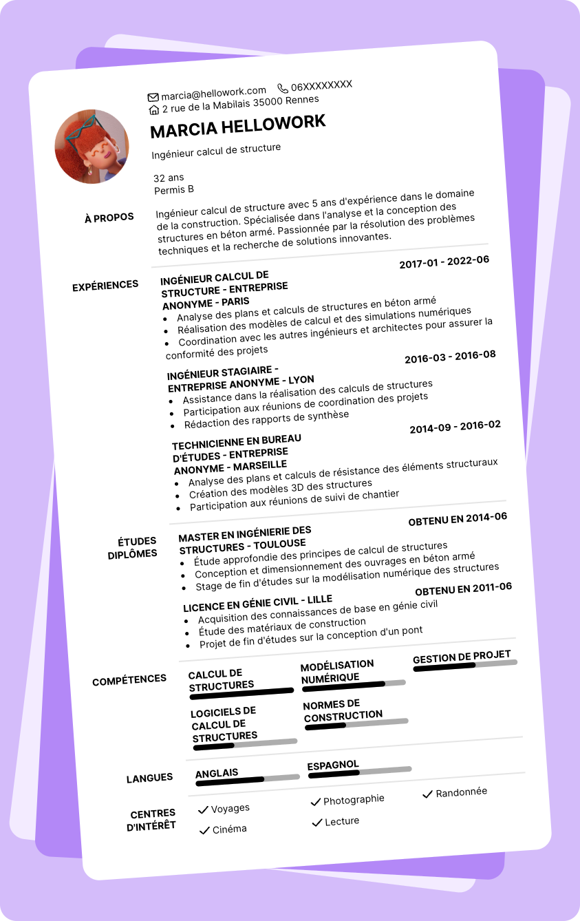 Modèle CV Ingénieur calcul de structure Exemple CV Ingénieur calcul de structure