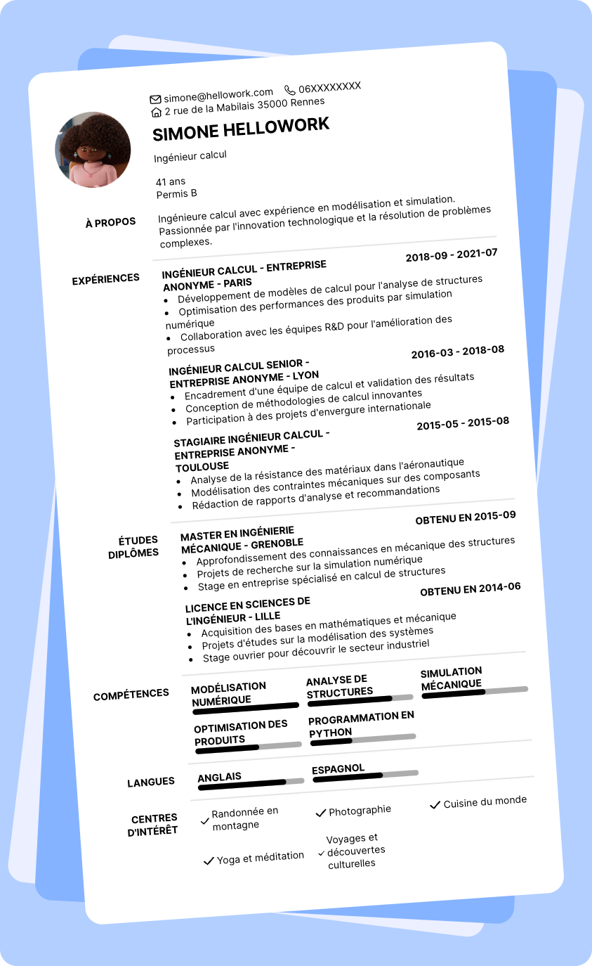 Exemple CV Ingénieur calcul