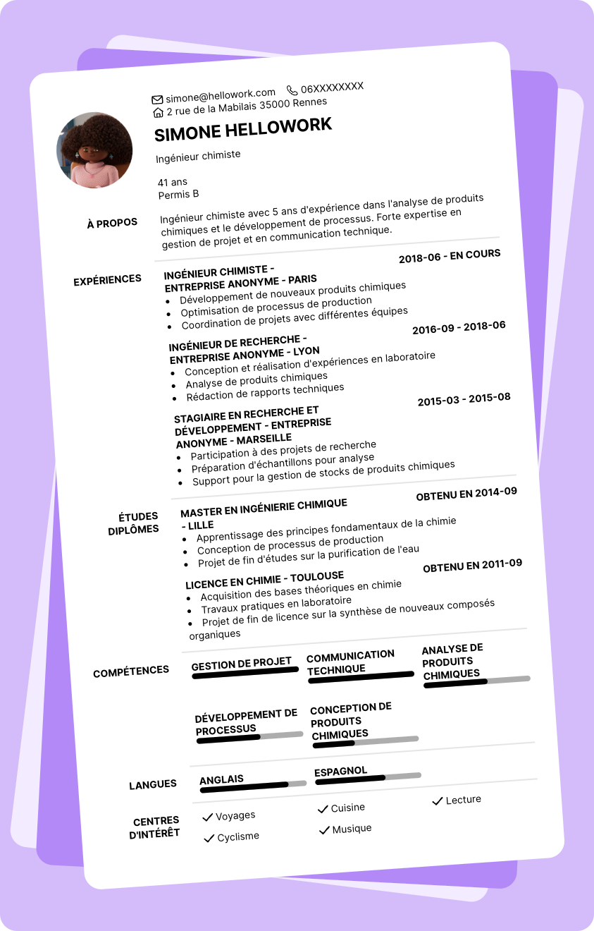 Exemple CV Ingénieur chimiste