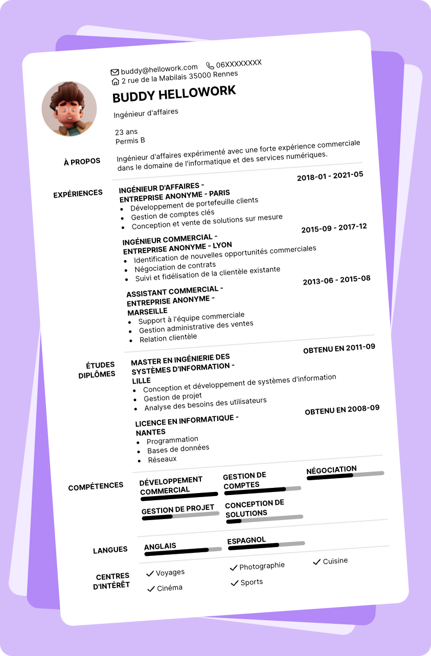 Modèle CV Ingénieur d'affaires Exemple CV Ingénieur d'affaires