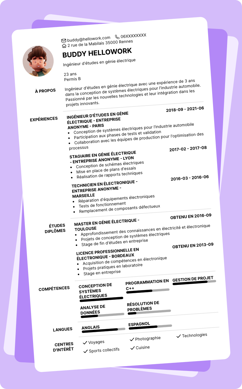 Modèle CV Ingénieur en génie électrique Exemple CV Ingénieur en génie électrique