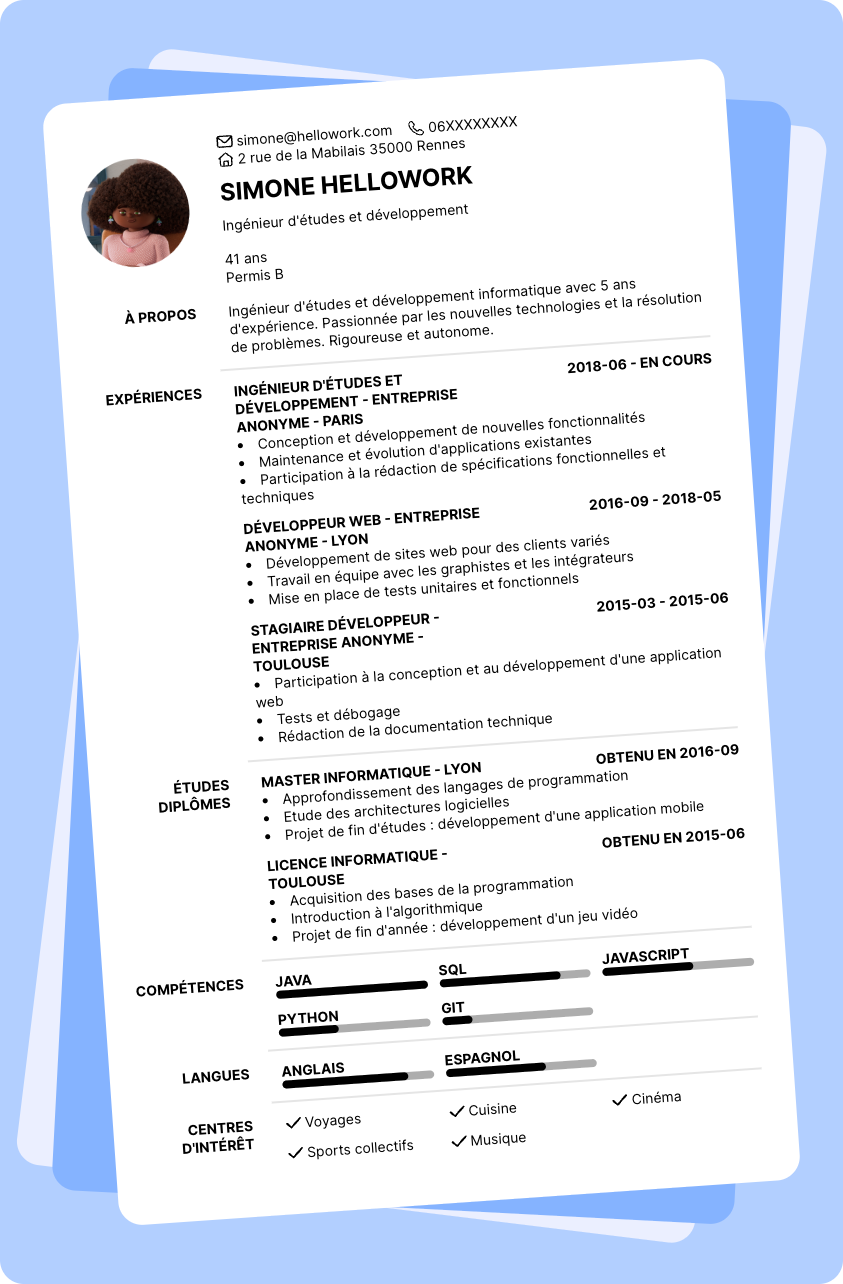 Modèle CV Ingénieur d'études et développement Exemple CV Ingénieur d'études et développement