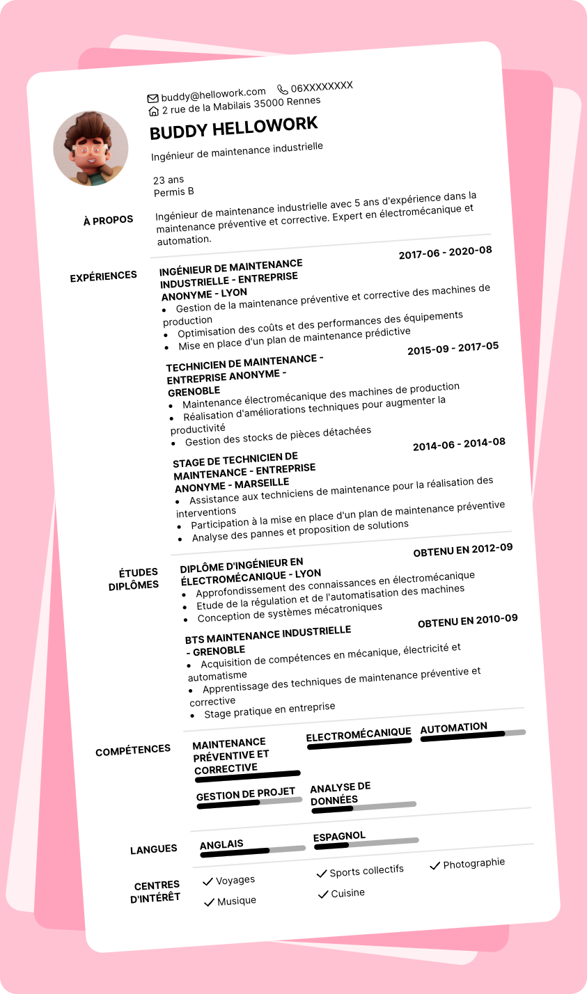 Exemple CV Ingénieur de maintenance