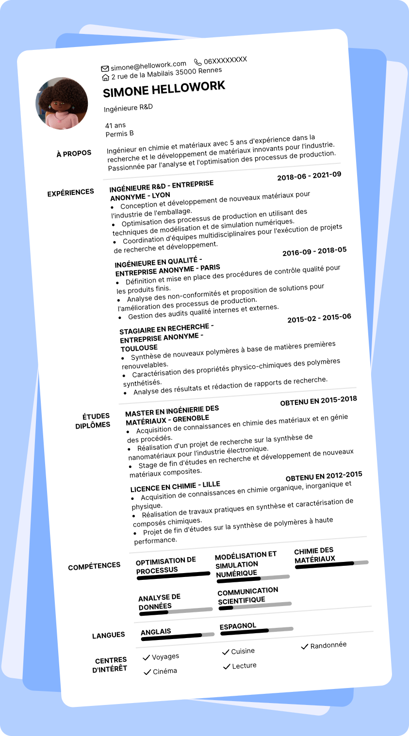 Modèle CV Ingénieur en chimie et matériaux Exemple CV Ingénieur en chimie et matériaux