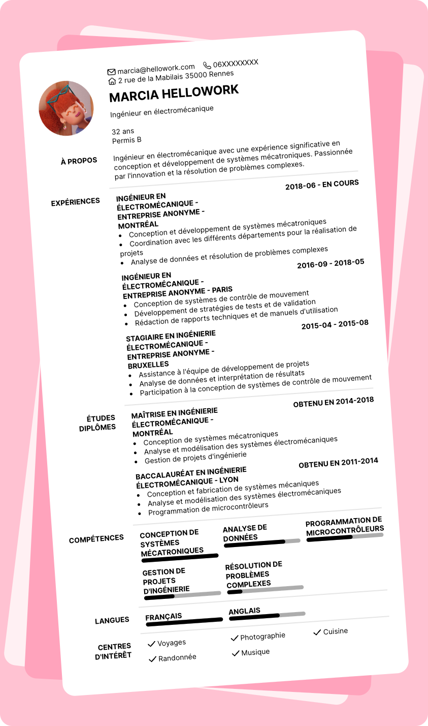 Modèle CV Ingénieur en électromécanique Exemple CV Ingénieur en électromécanique