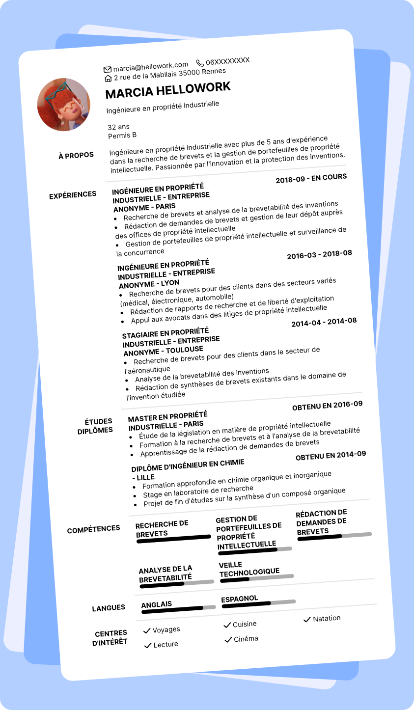 Exemple CV Ingénieur en propriété industrielle