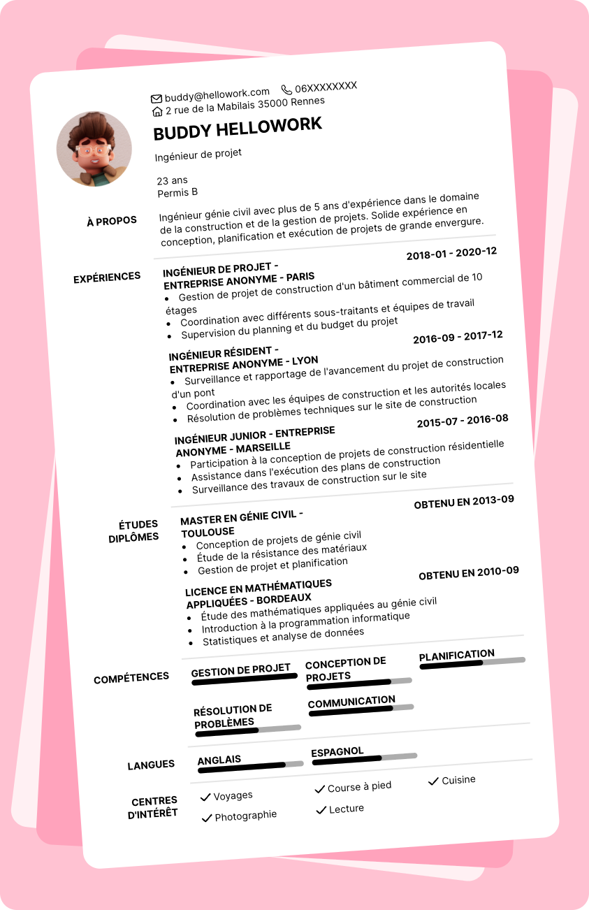 Exemple CV Ingénieur génie civil