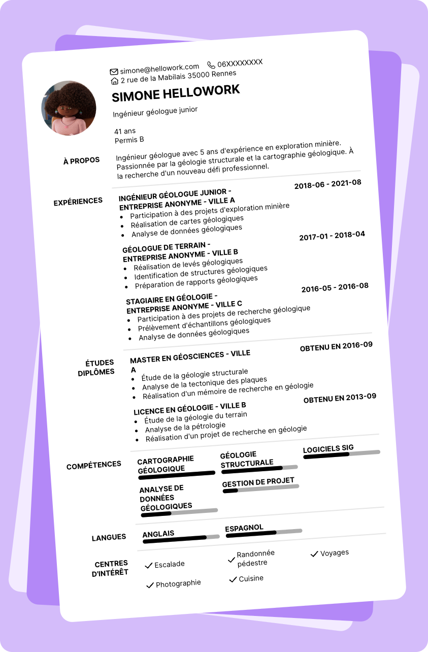 Modèle CV Ingénieur géologue Exemple CV Ingénieur géologue