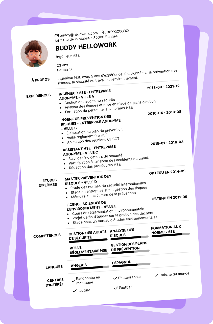 Exemple CV Ingénieur HSE