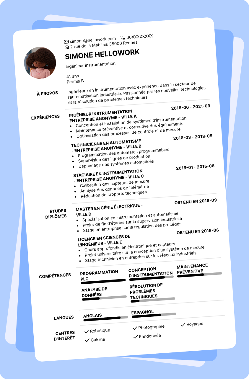 Modèle CV Ingénieur instrumentation Exemple CV Ingénieur instrumentation