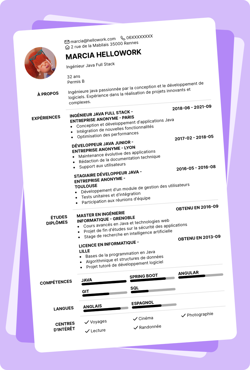 Modèle CV Ingénieur java Exemple CV Ingénieur java