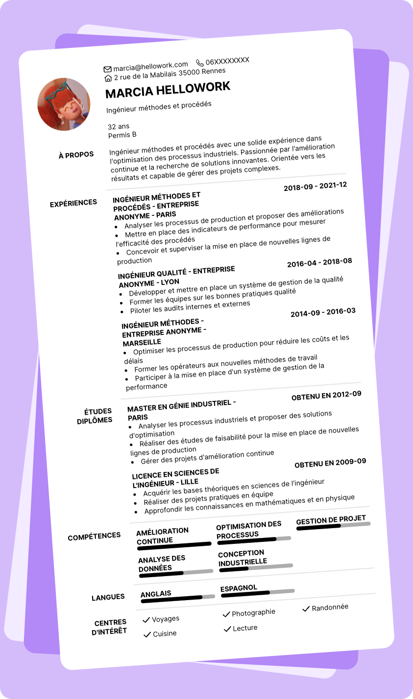 Exemple CV Ingénieur des procédés