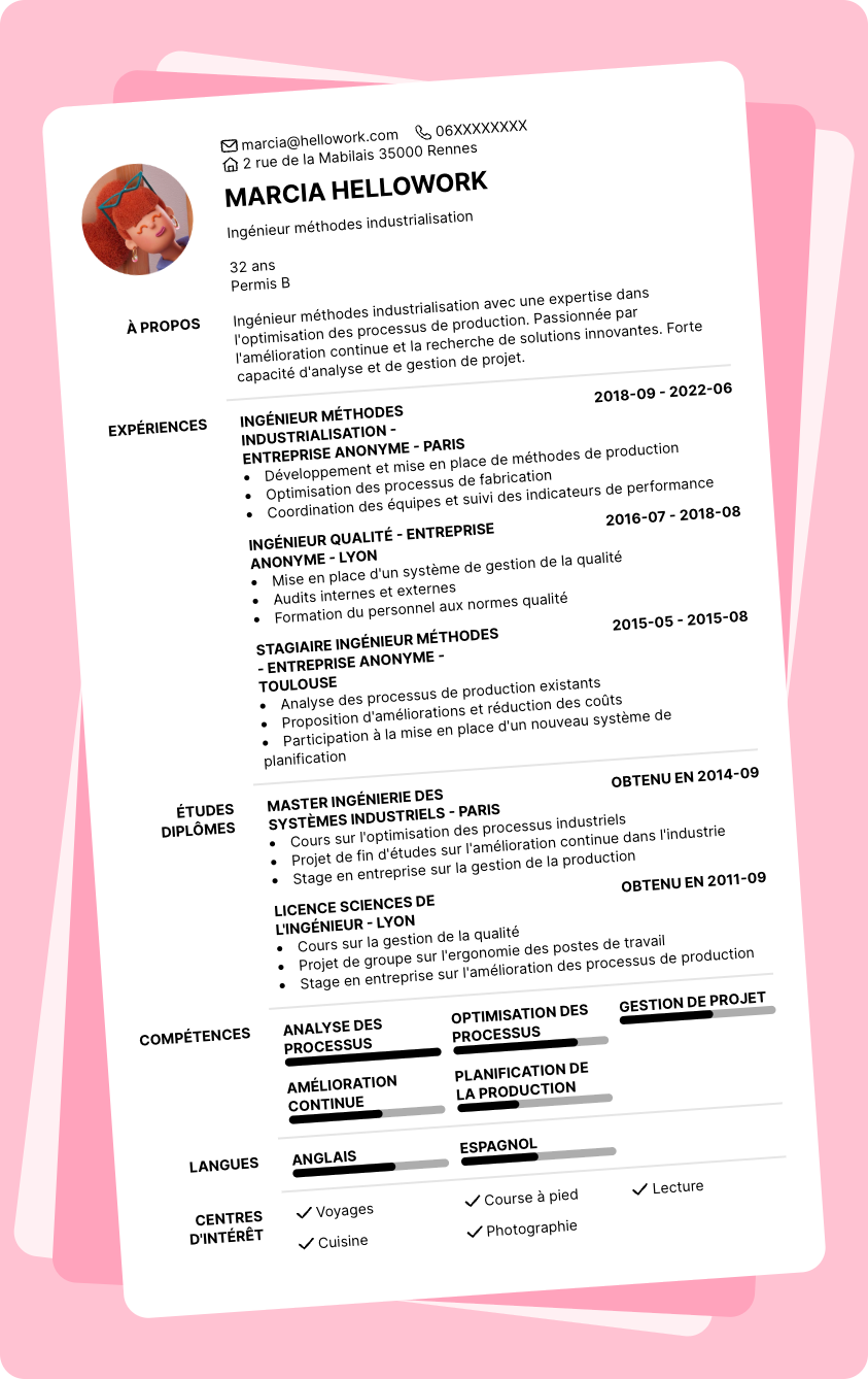 Exemple CV Ingénieur en méthode et industrialisation