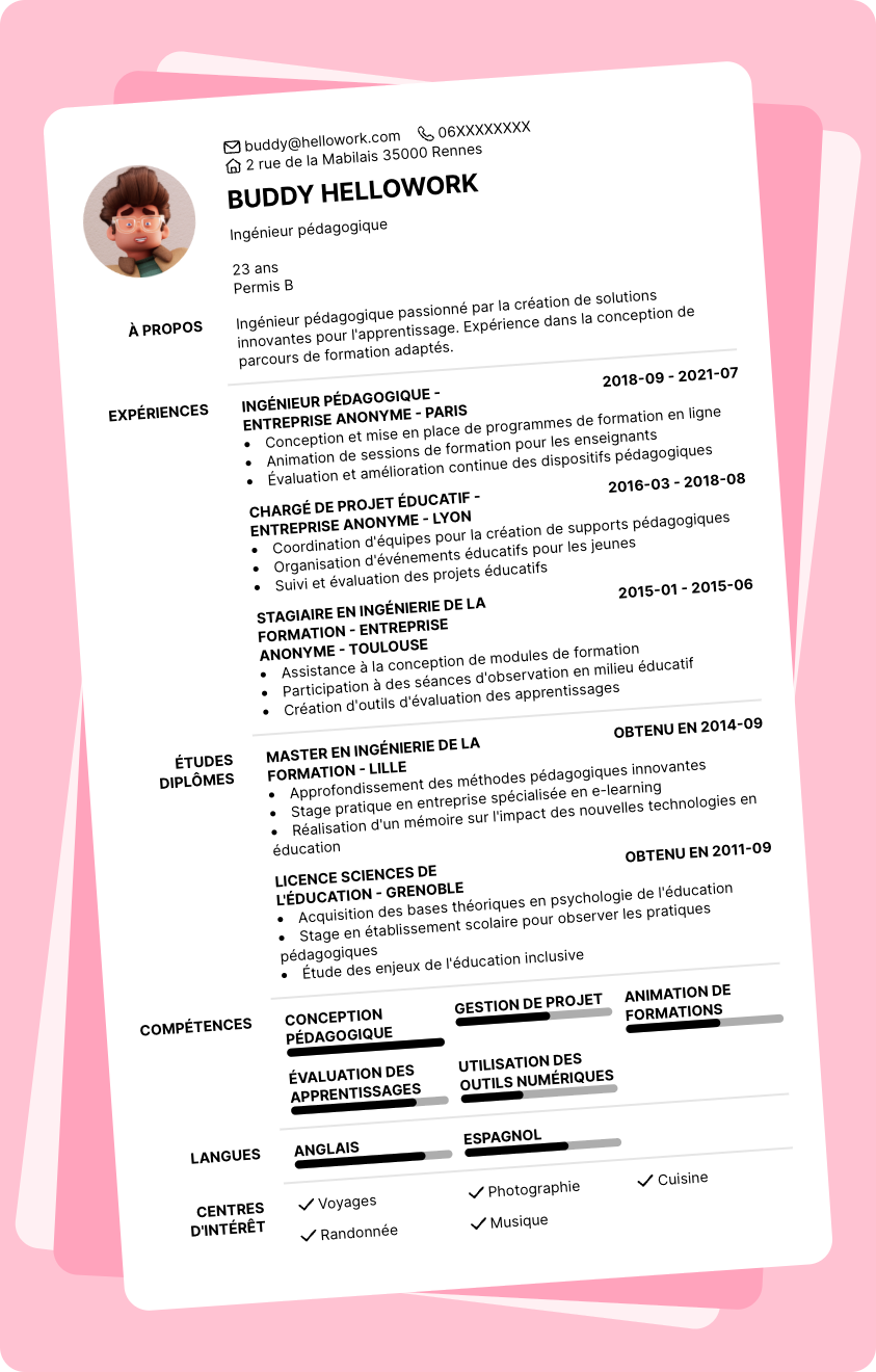 Modèle CV Ingénieur pédagogique Exemple CV Ingénieur pédagogique