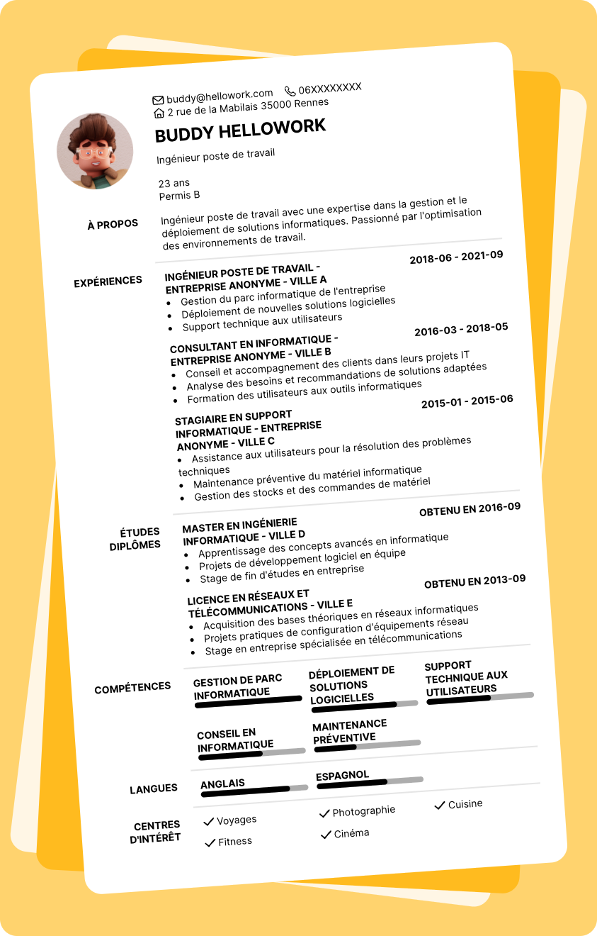 Modèle CV Ingénieur poste de travail Exemple CV Ingénieur poste de travail