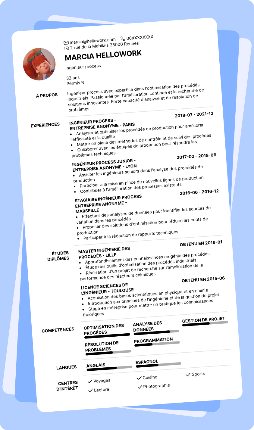 Modèle CV Ingénieur process Exemple CV Ingénieur process