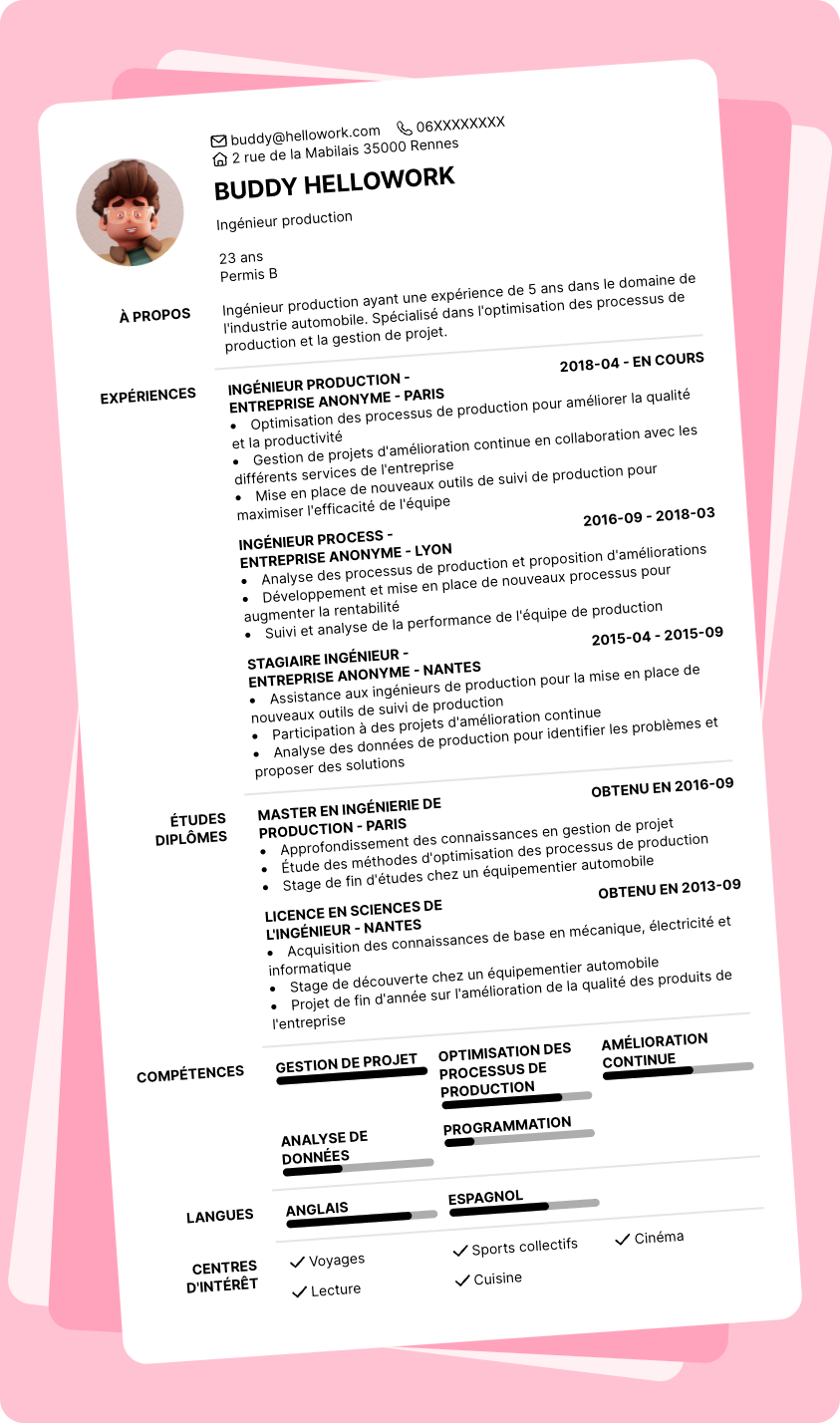 Modèle CV Ingénieur production Exemple CV Ingénieur production
