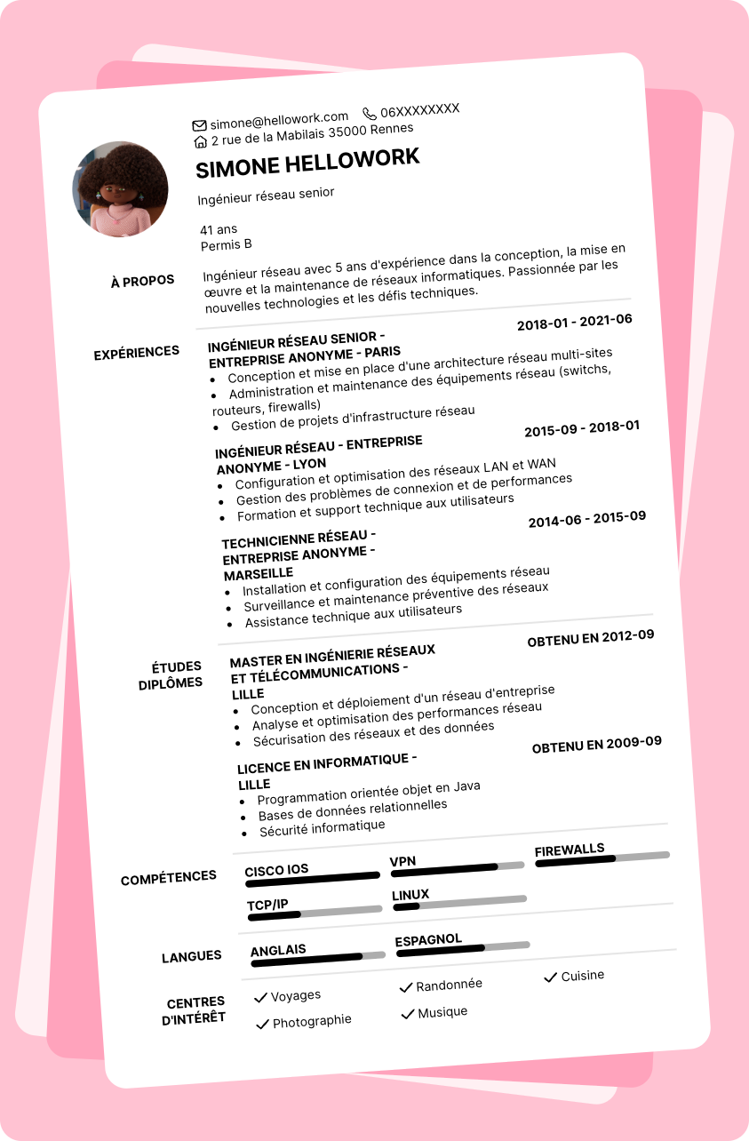 Modèle CV Ingénieur réseau Exemple CV Ingénieur réseau