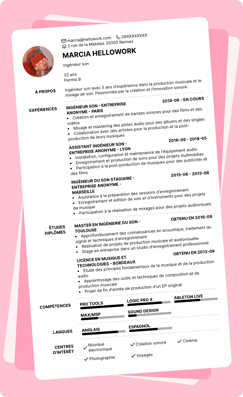 Exemple CV Ingénieur du son