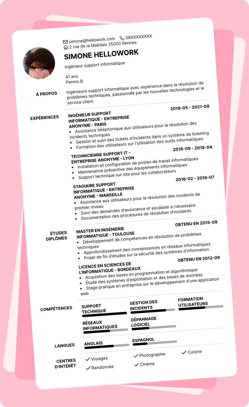Modèle CV Ingénieur support informatique Exemple CV Ingénieur support informatique