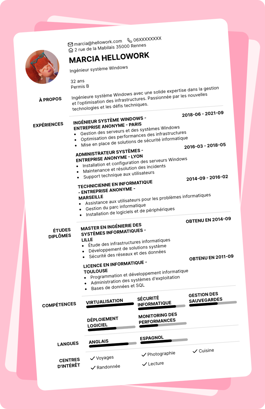 Modèle CV Ingénieur système windows Exemple CV Ingénieur système windows