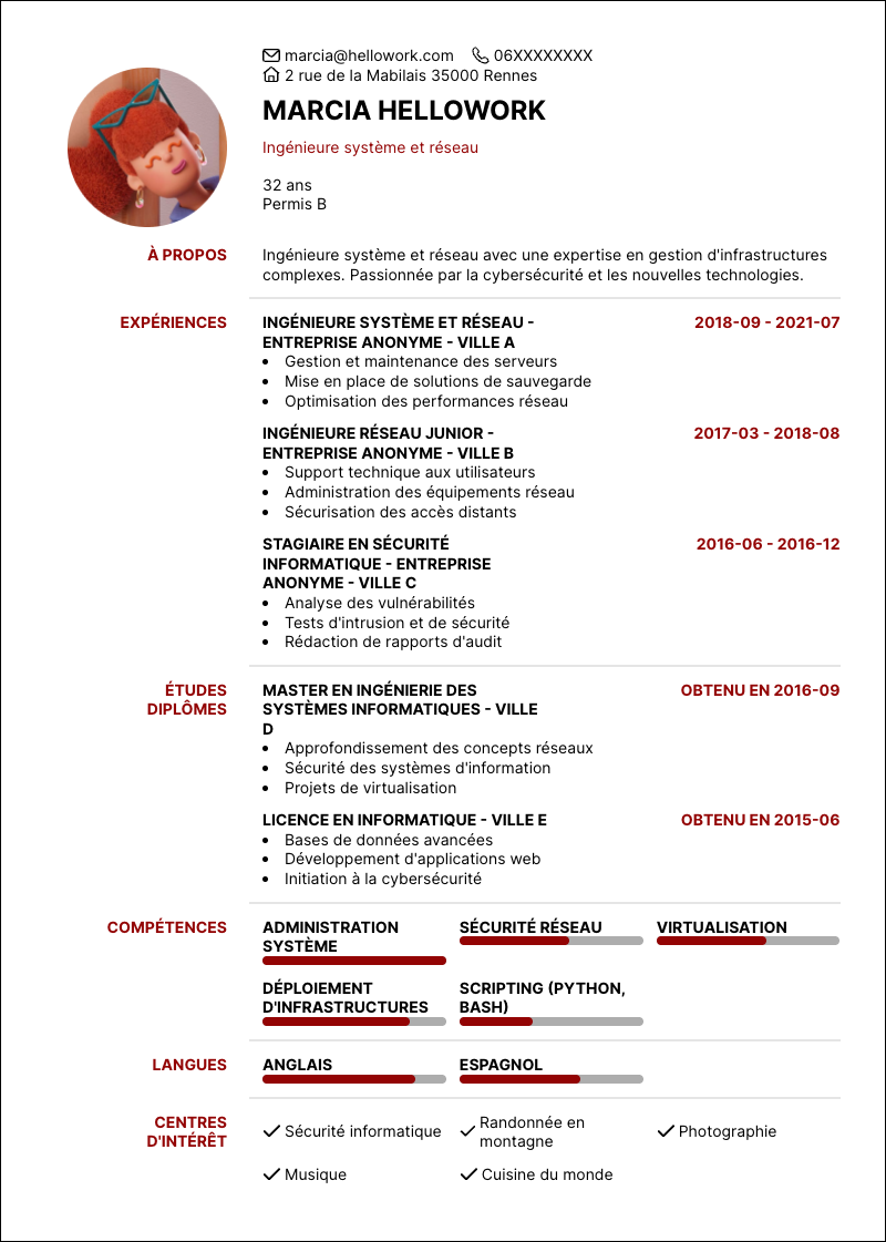 Exemple CV Ingénieur système et réseau