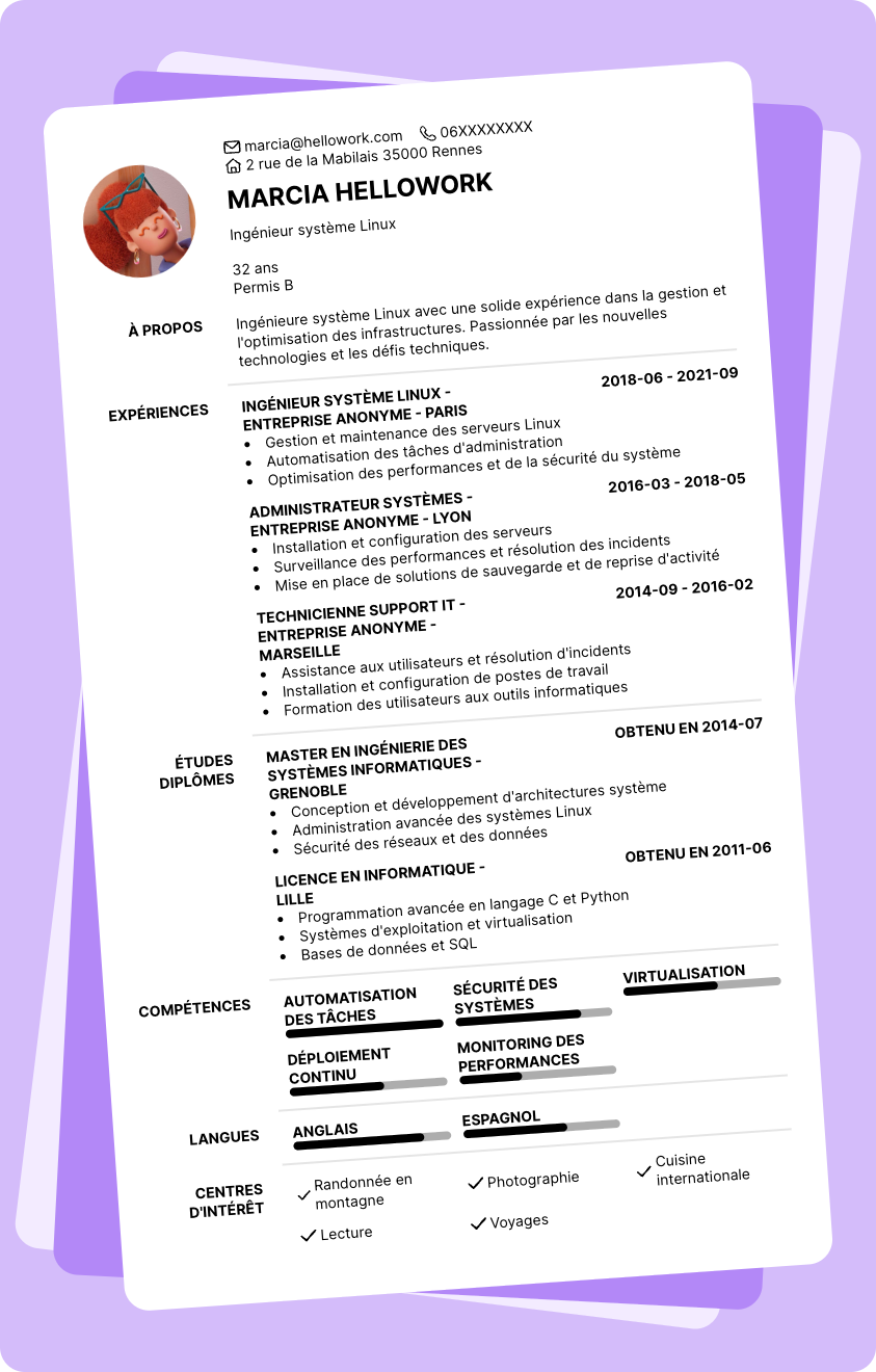 Exemple CV Ingénieur système Linux