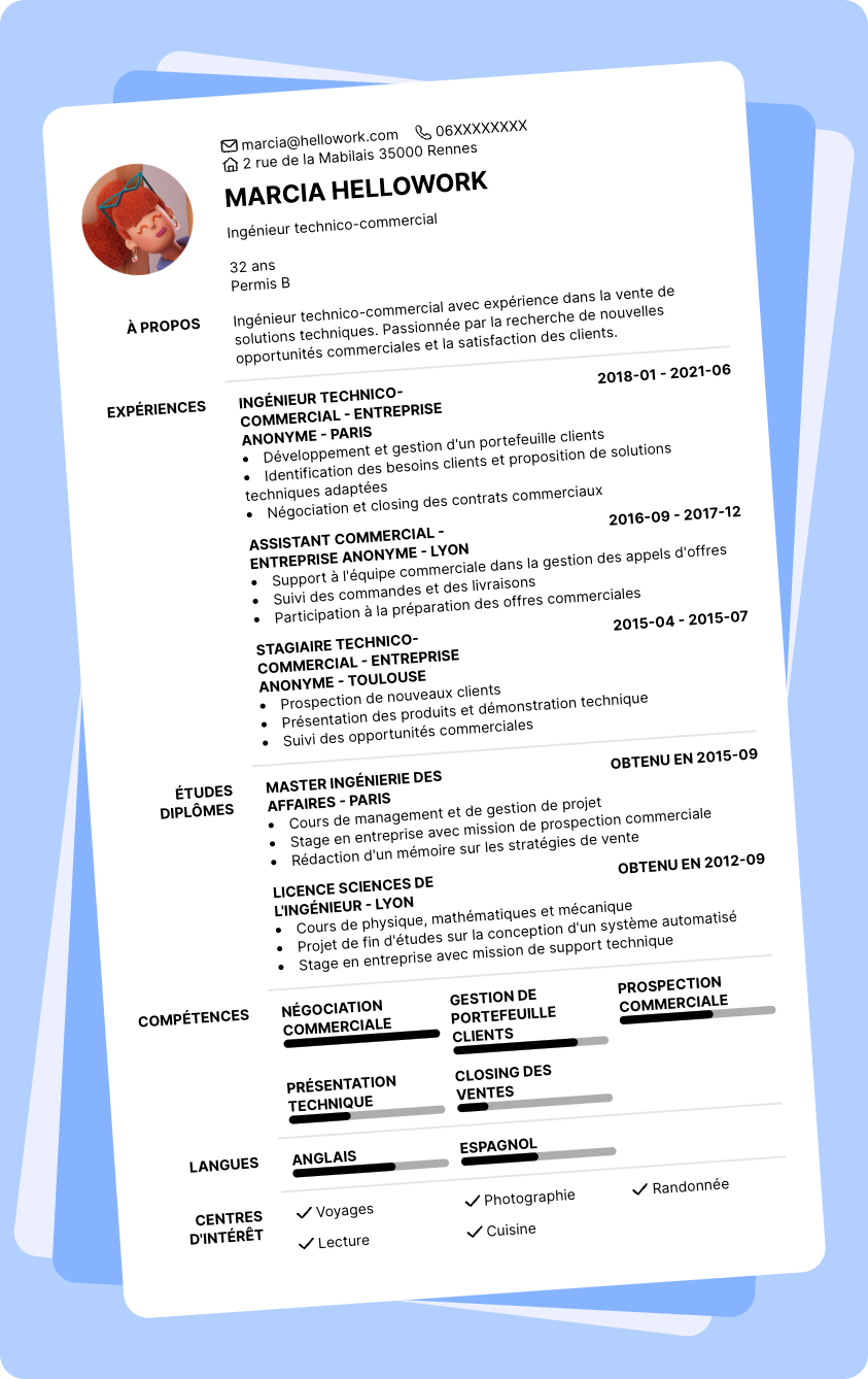 Modèle CV Ingénieur technico-commercial Exemple CV Ingénieur technico-commercial
