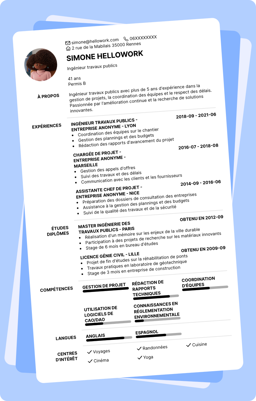 Modèle CV Ingénieur travaux publics Exemple CV Ingénieur travaux publics