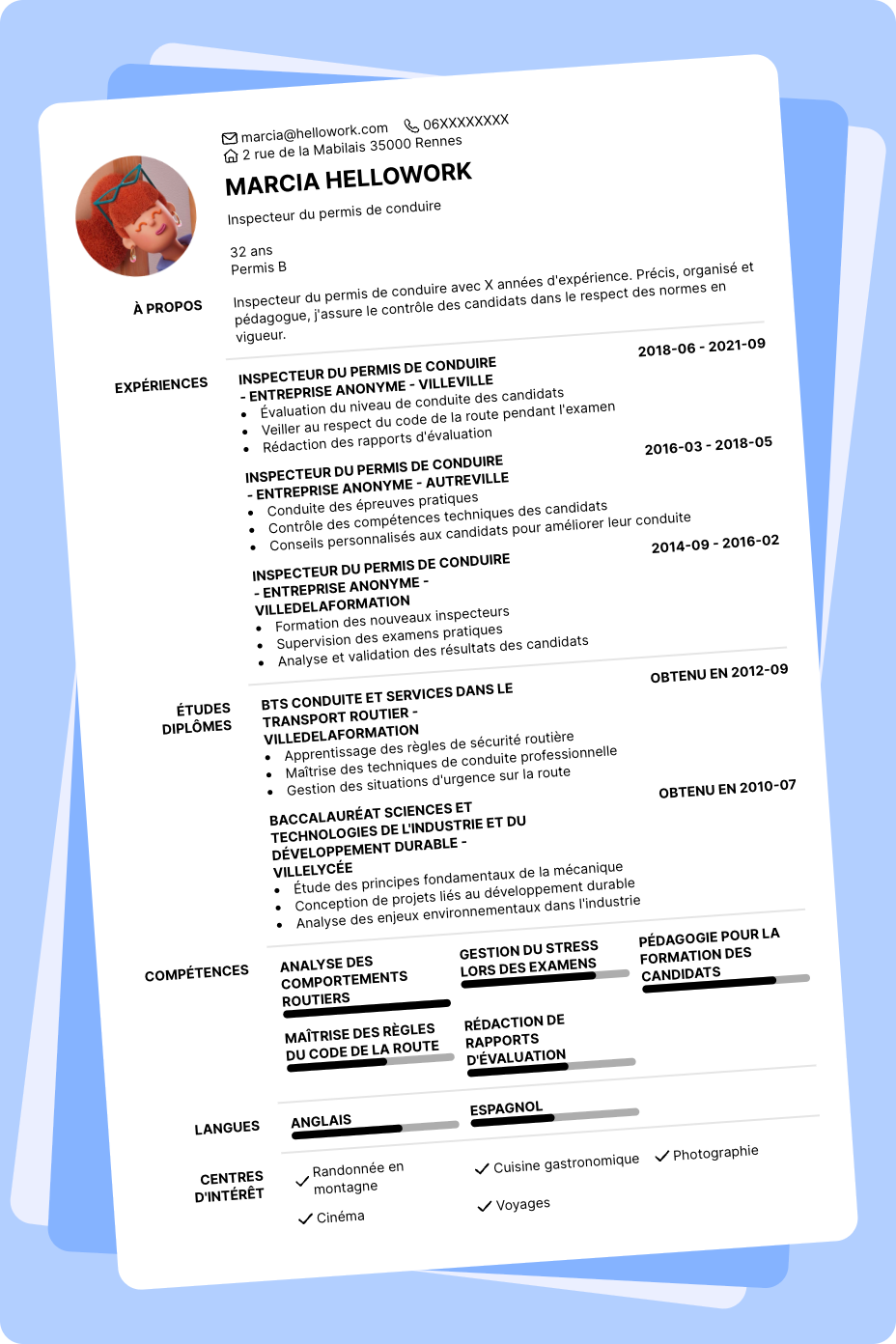Exemple CV Inspecteur du permis de conduire