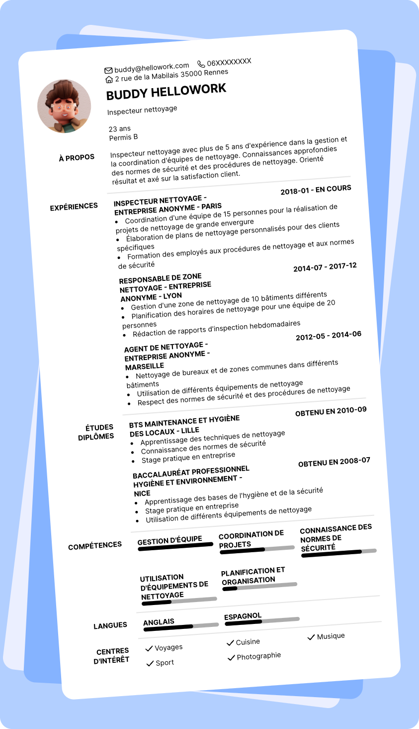 Modèle CV Inspecteur nettoyage Exemple CV Inspecteur nettoyage