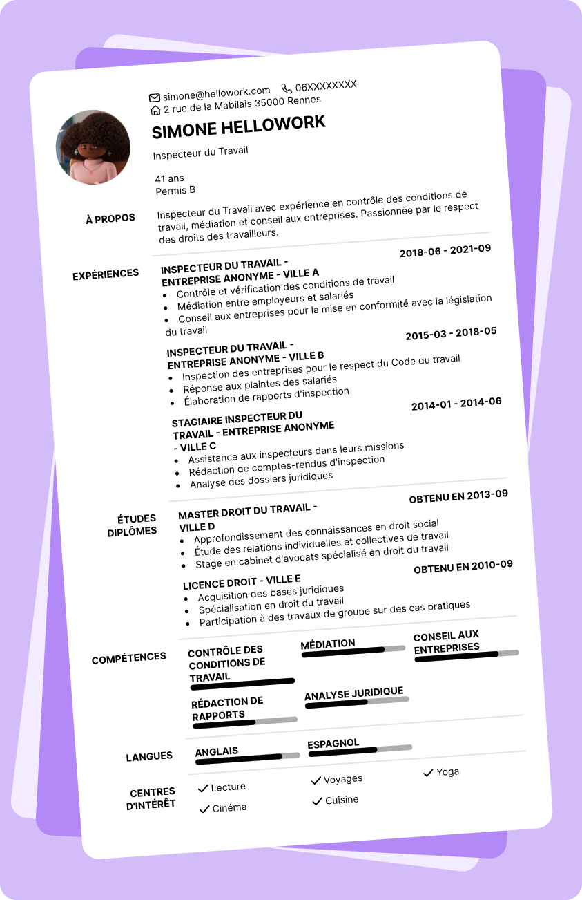 Exemple CV Inspecteur du Travail