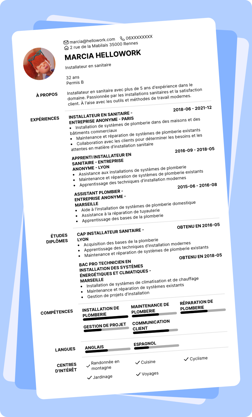 Modèle CV Installateur sanitaire Exemple CV Installateur sanitaire