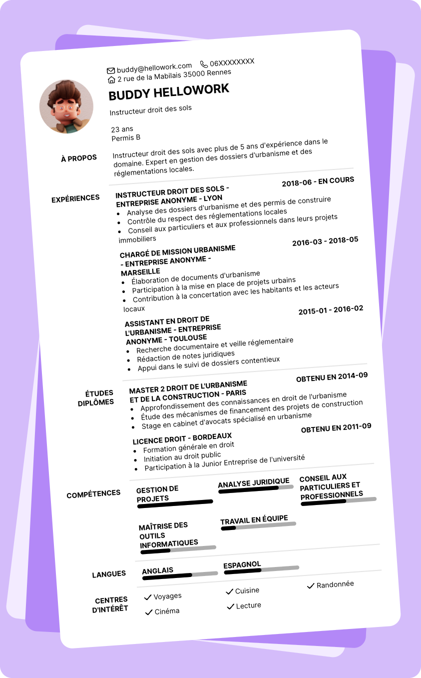 Exemple CV Instructeur droit des sols