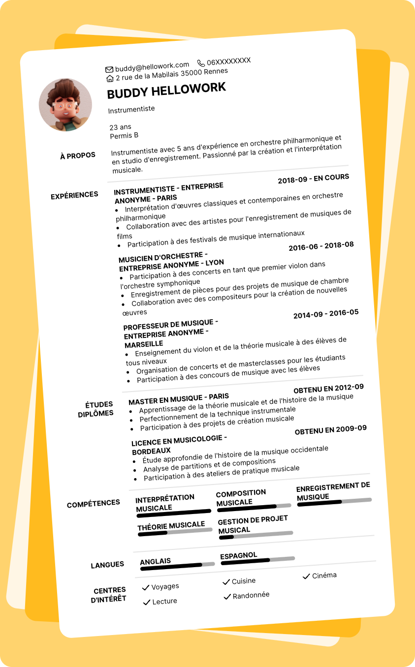 Modèle CV Instrumentiste Exemple CV Instrumentiste