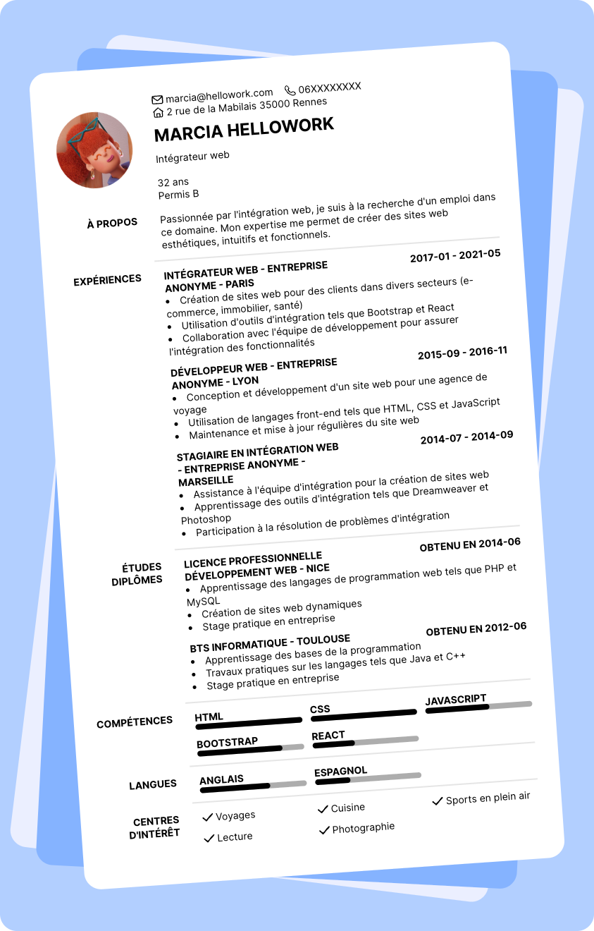 Exemple CV Intégrateur web