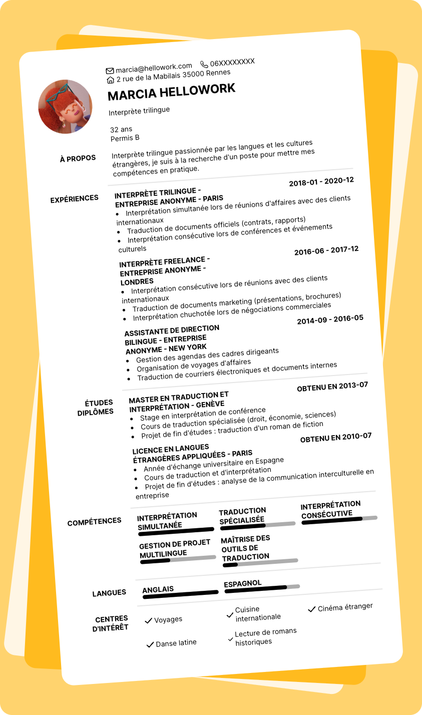 Modèle CV Interprète Exemple CV Interprète
