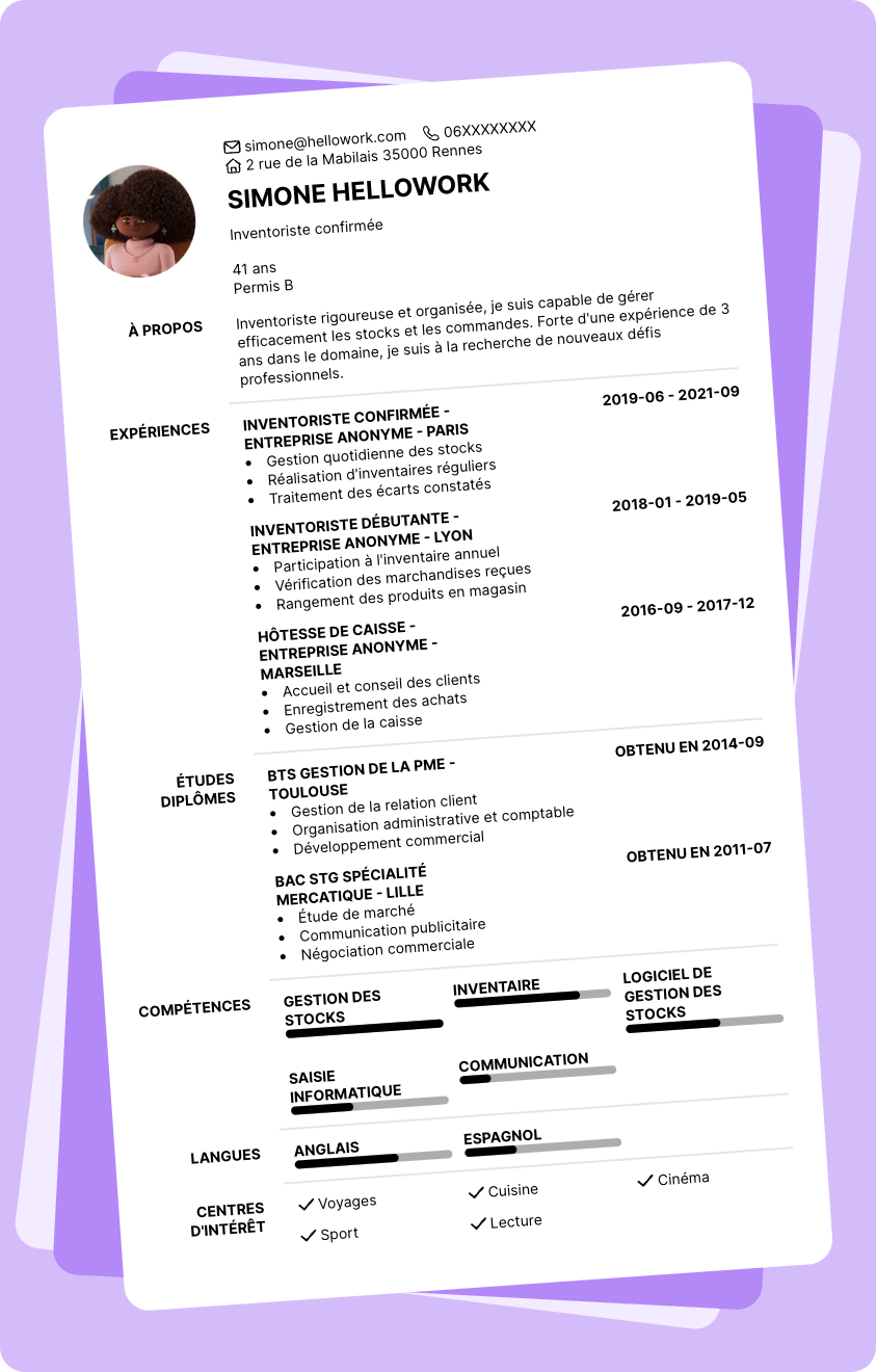 Modèle CV Inventoriste Exemple CV Inventoriste