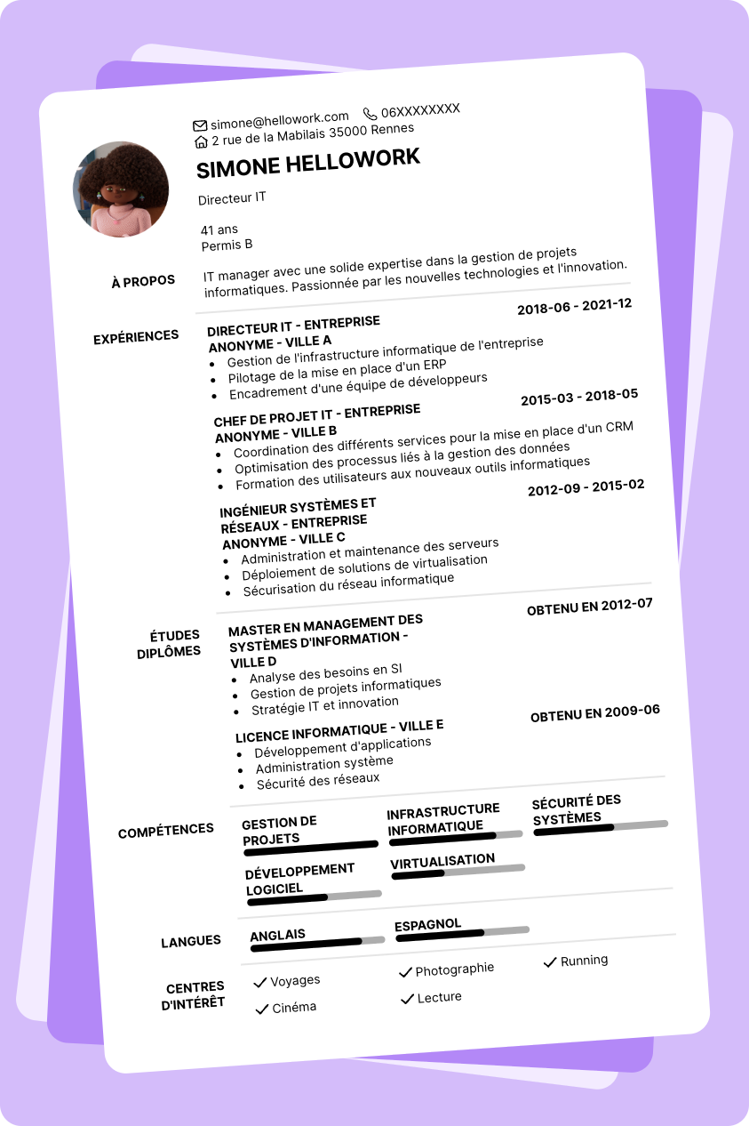 Modèle CV IT manager Exemple CV IT manager