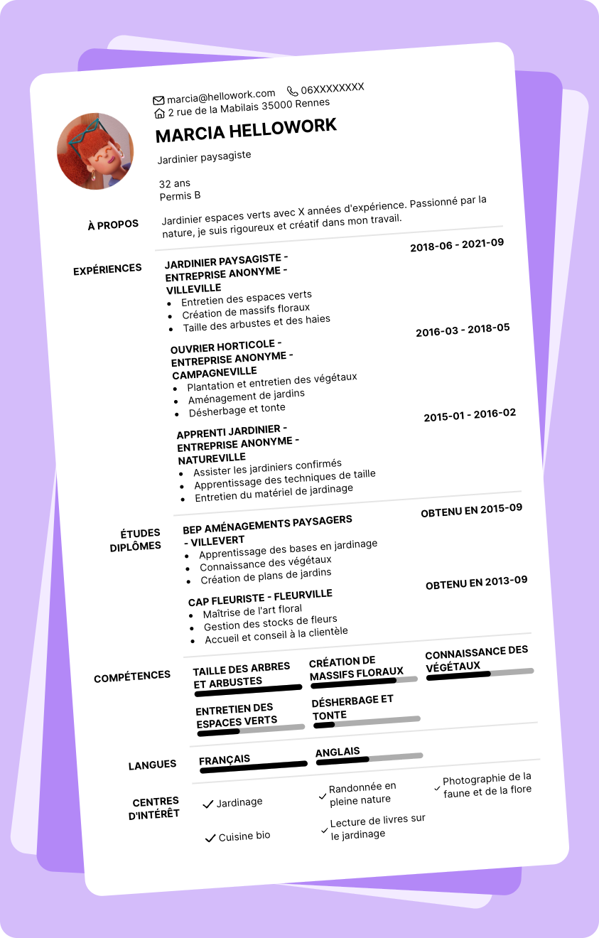 Exemple CV Jardinier espaces verts