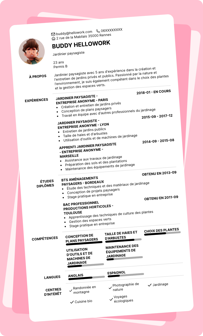 Exemple CV Jardinier paysagiste