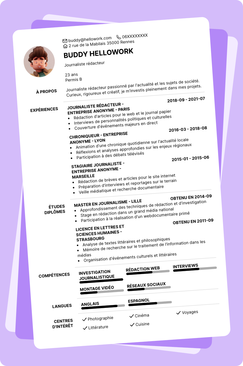 Exemple CV Journaliste rédacteur