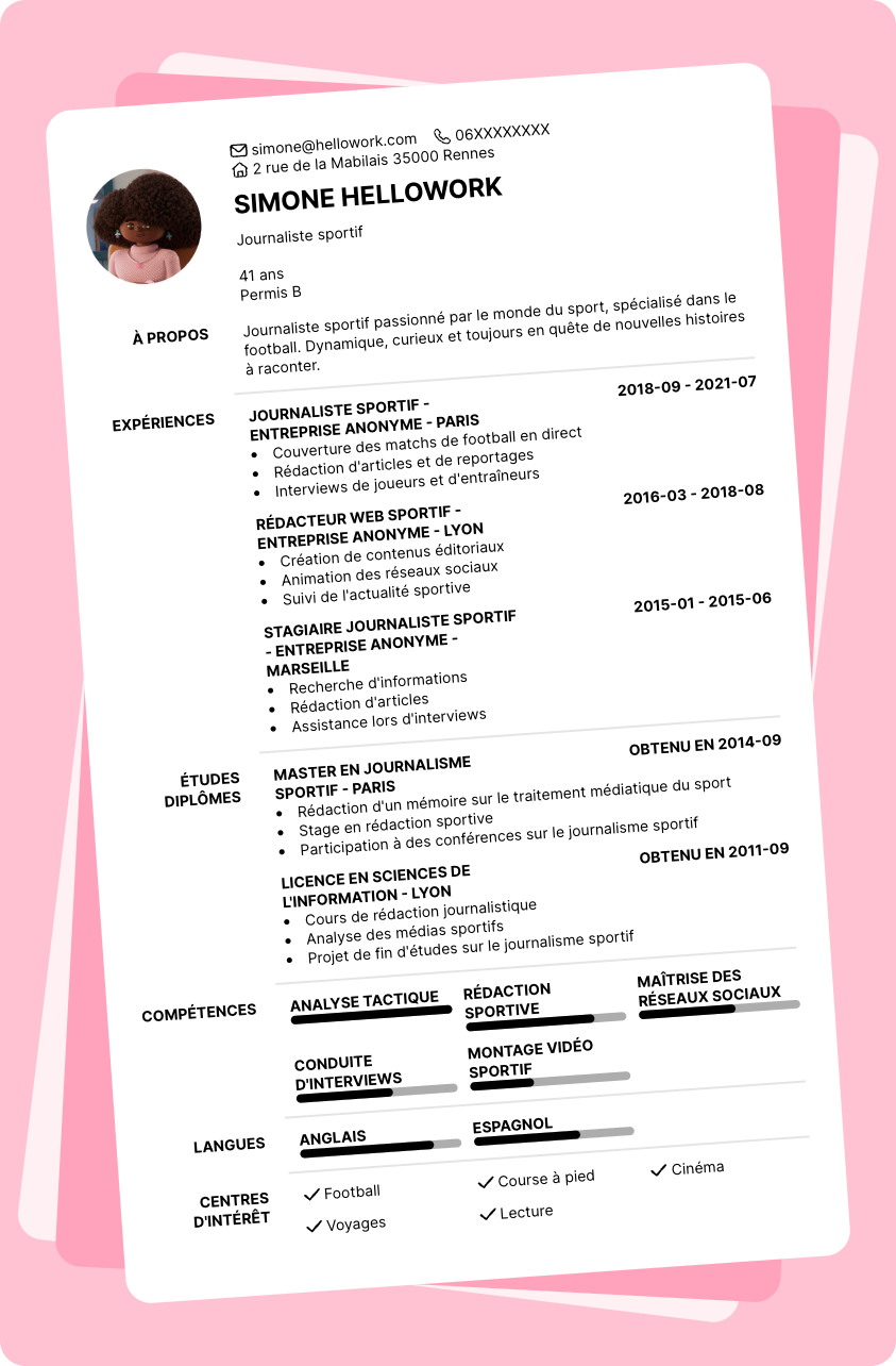 Exemple CV Journaliste sportif