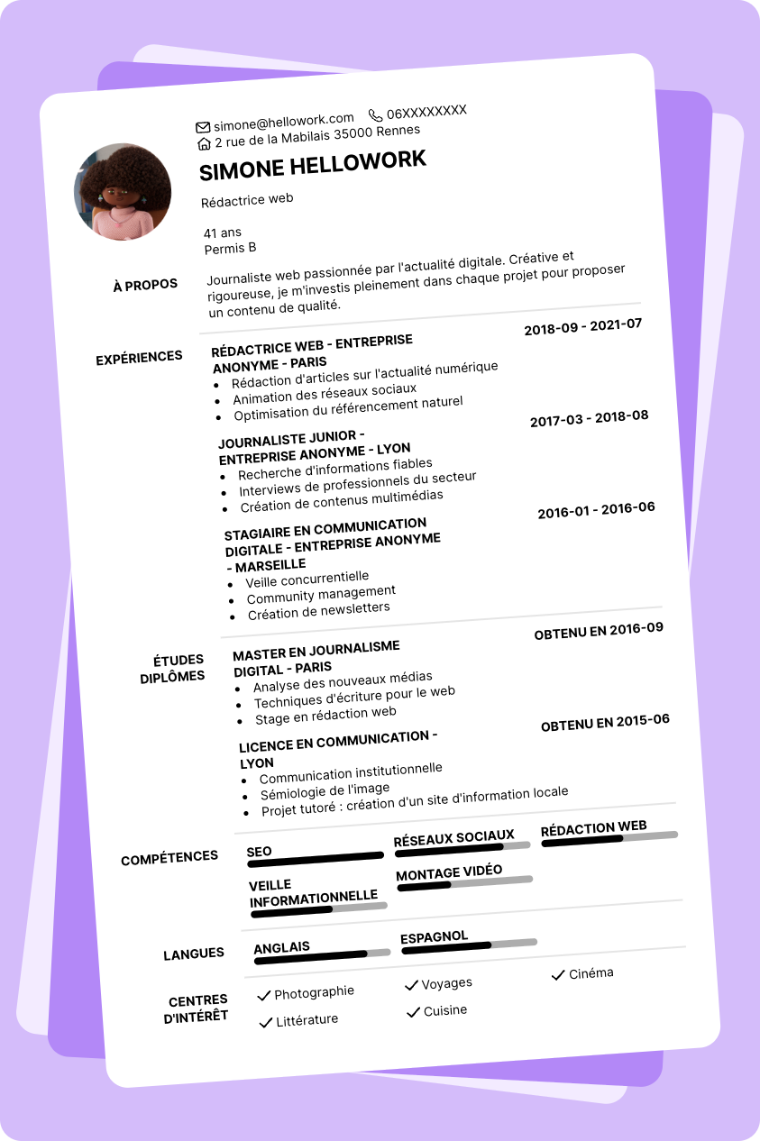 Modèle CV Journaliste web Exemple CV Journaliste web