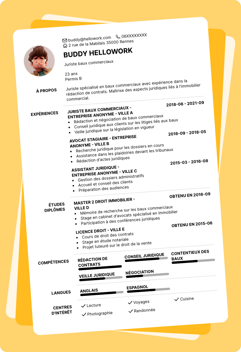 Exemple CV Juriste baux commerciaux