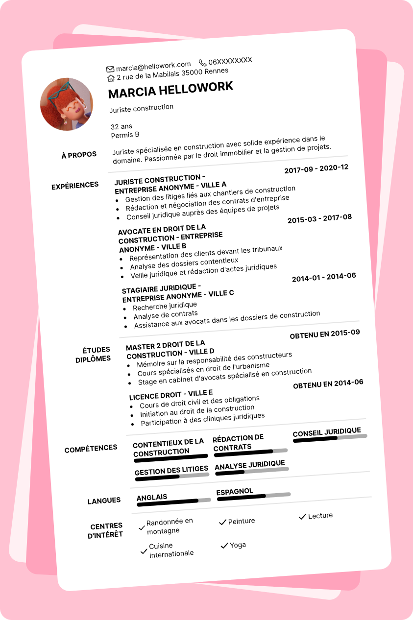 Exemple CV Juriste construction
